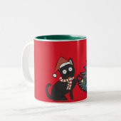 Drôle chat de Noël Mug (Devant gauche)