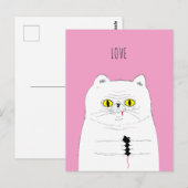 Drôle Chat Donnant une carte postale AMOUR de la s (Devant / Derrière)