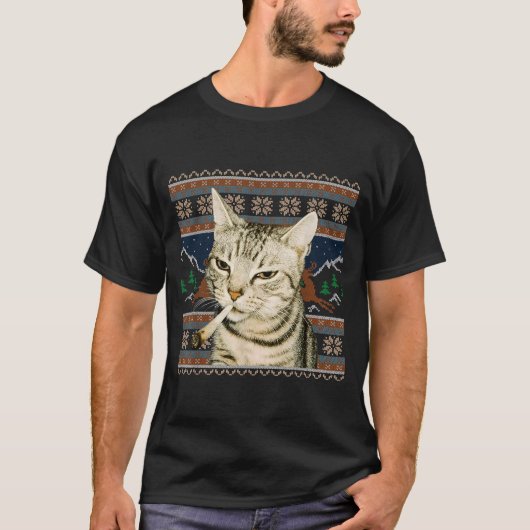 Drôle Chat Fumeur Mème Noël Sweat Ugly Chat  (Devant)