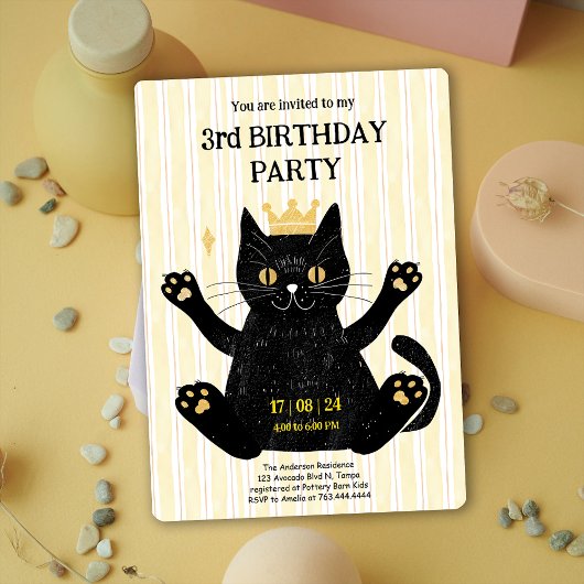 Drôle Chat Noir Anniversaire Fête Invitation