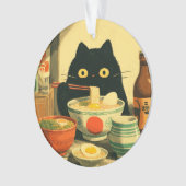 Drôle chat noir manger Ramen (devant)