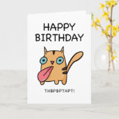 Drôle Chat qui sort la langue Bonne carte d'annive (Fleur jaune)