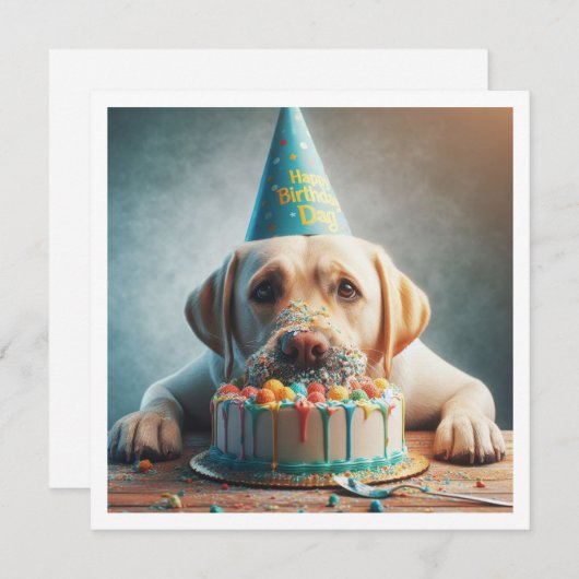 Drôle chien carte d'anniversaire, golden retriever (Devant / Derrière)