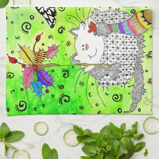 Drôle chien de Noël, chat et souris serviette de c (Plié)