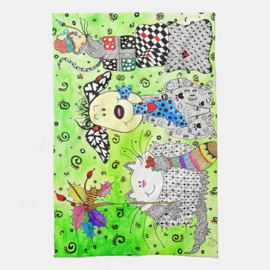 Drôle chien de Noël, chat et souris serviette de c (Vertical)