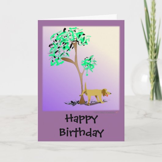 Drôle Chien et Arbre Carte d'anniversaire (Devant)