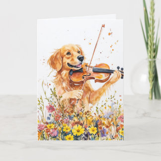 Drôle Chien Jouant Violon Plié Carte