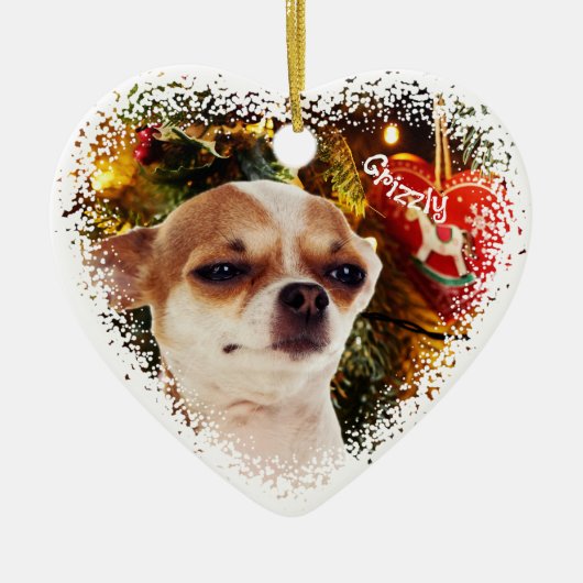 Drôle chien neige Noël Céramique Coeur Ornement (Devant)