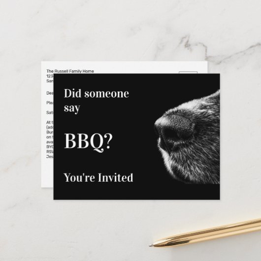 Drôle Chien Summer BBQ Party Postcard Invitation (Devant/Arrière en situation)
