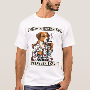Drôle Chien T-shirt Café & Naps Animal de compagni
