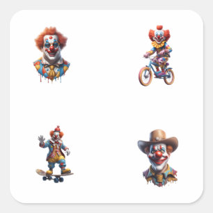 Drôle Clown Cartoon Art 4 Pack Stickers