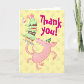 Drôle Cochon Manger Anniversaire Merci de gâteau! (Devant)