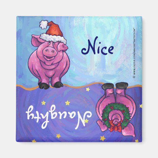 Drôle Cochon Naughty Nice Magnet de vacances (Devant)