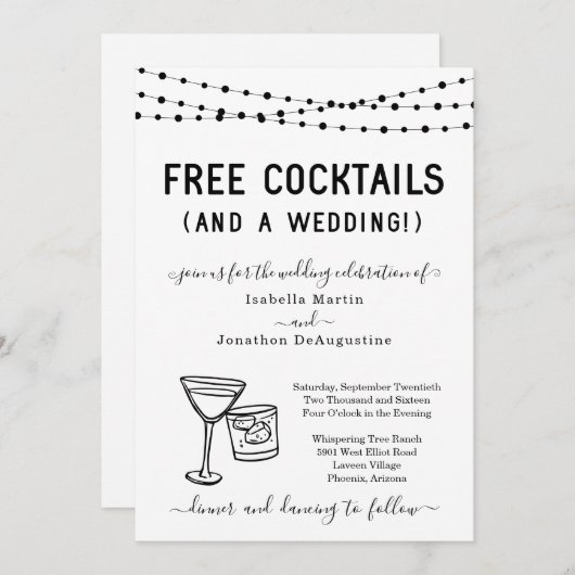 Drôle Cocktails gratuits et une Faire-part de mari (Devant / Derrière)