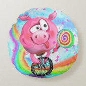 Drôle Coussin rond Circus Acrobat Pig Cyclist (Devant)