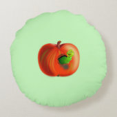 Drôle Coussin rond Happy Worm dans Apple (Dos)