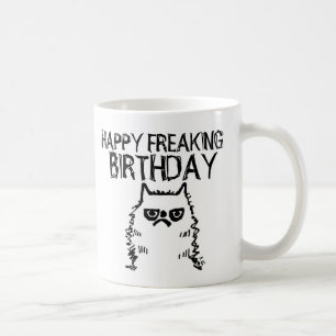 Drôle Cranky Birthday Cat Coffee Mugs