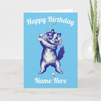 drôle de chat de golf carte d'anniversaire
