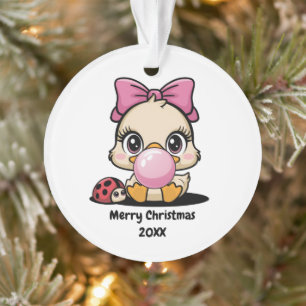 Drôle de fille canard et bulle rose, Noël pour enf