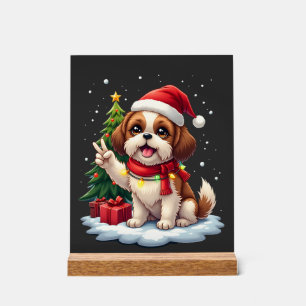 Drôle de main de la paix Shih Tzu lumières de Noël