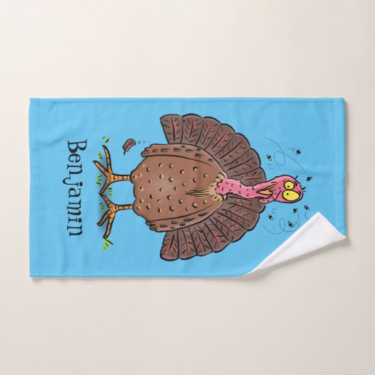 Drôle dinde marron de la ferme avec des mouches de (Serviette à main)