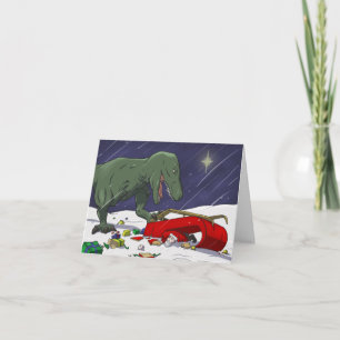 Drôle Dinosaur carte de Noël, T-Rex rencontre Père