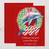 Drôle Dolphin Wreath Joie Noël Carte de vacances (Devant / Derrière)