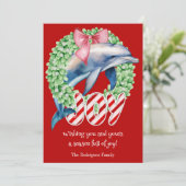 Drôle Dolphin Wreath Joie Noël Carte de vacances (Debout devant)