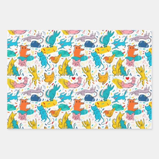 Drôle Doodled Chiens Chats Enveloppement Papier En (Devant)