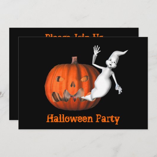 Drôle Ghost Jack-o'-lantern Halloween Invitation (Devant / Derrière)