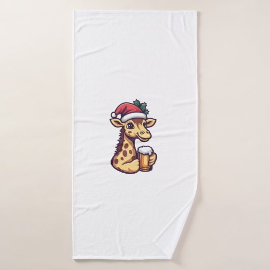 Drôle Giraffe de Noël avec bande dessinée de bière (Serviette de bain)