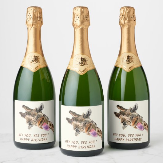 Drôle Giraffe Sparkling Vin Étiquette - Texte Pers (Bouteilles)
