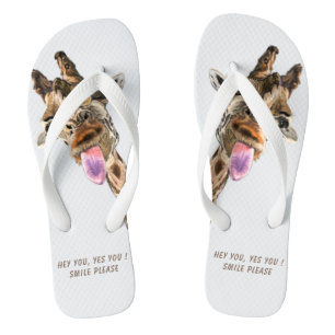 Drôle Giraffe tongs sourire - Texte personnalisé