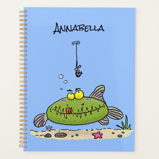 Drôle gras affamé poisson vert dessin de pêche (Devant)