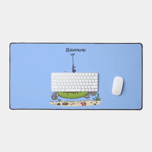 Drôle gras affamé poisson vert dessin de pêche (Clavier et souris)