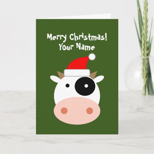 Drôle gras Père Noël dessin animé de vache carte d (Devant)