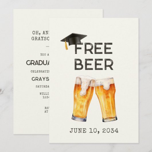 Drôle Gratuit Baisse de la bière Invitation de la  (Devant / Derrière)