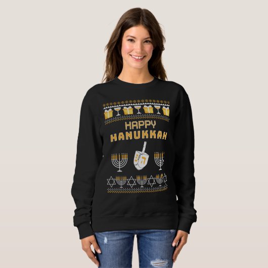 Drôle Hanoukka Ugly Sweater Sweatshirt (Devant entier)