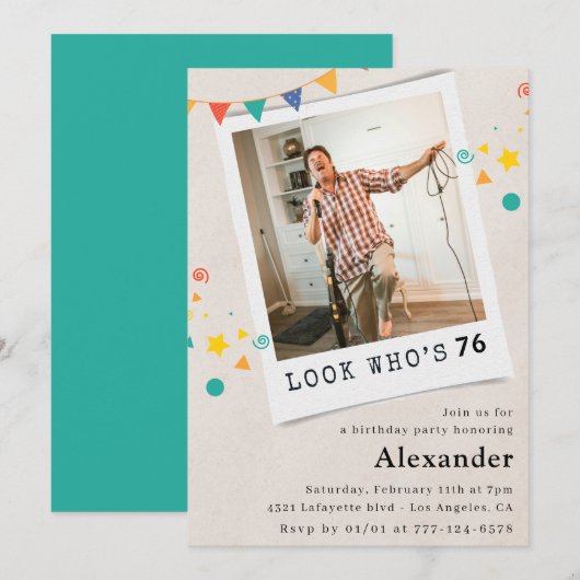 Drôle Hommes 76e anniversaire invitations Fun Phot (Devant / Derrière)