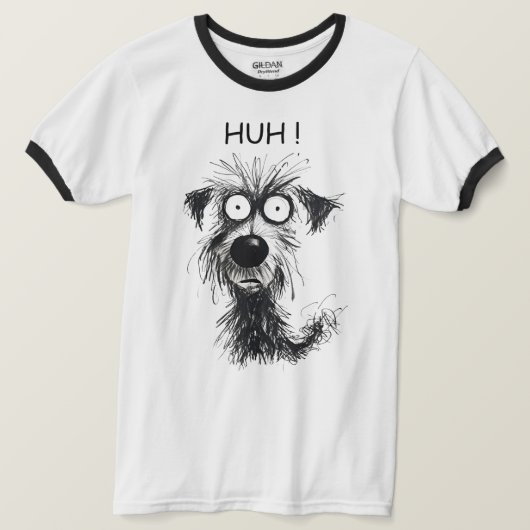 Drôle HUH ! Chien Sketch T-shirt Ringer masculin (Design devant)
