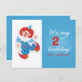 drôle invitation d'anniversaire de clown bleu (Devant / Derrière)