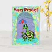 Drôle jolie tortue joyeux carte d'anniversaire (Fleur jaune)