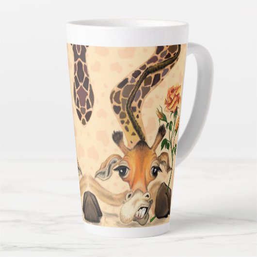 Drôle Latte Mug Cadeau Romantique Giraffe avec Ros (Angle droit)