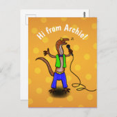 Drôle lézard chantant caricature vert violet carte (Devant / Derrière)