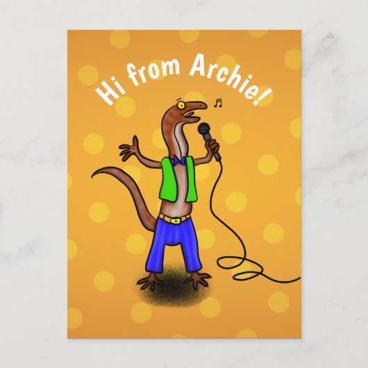 Drôle lézard chantant caricature vert violet carte (Devant)