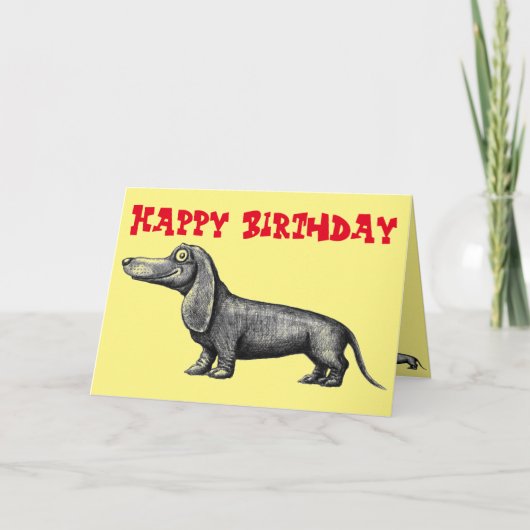 Drôle mignon dachshund joyeux carte d'anniversaire (Devant)