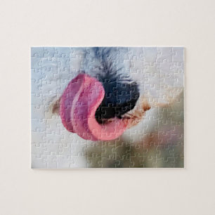 Drôle mignon langue chien Puzzle blanc