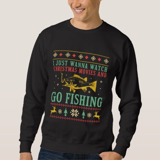 Drôle moche Sweat de Noël Aller Pêcher (Devant)
