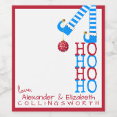 Drôle Noël Elf Vin Botté Étiquette HO HO HO HO HO (Étiquettes simples)