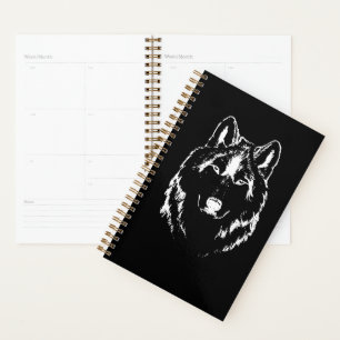 Drôle noir et blanc tête de loup croquis